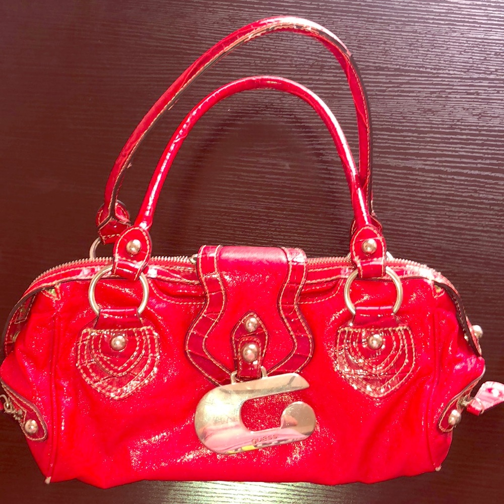 GUESS Red Handbag Purse Lots of Pockets Medium